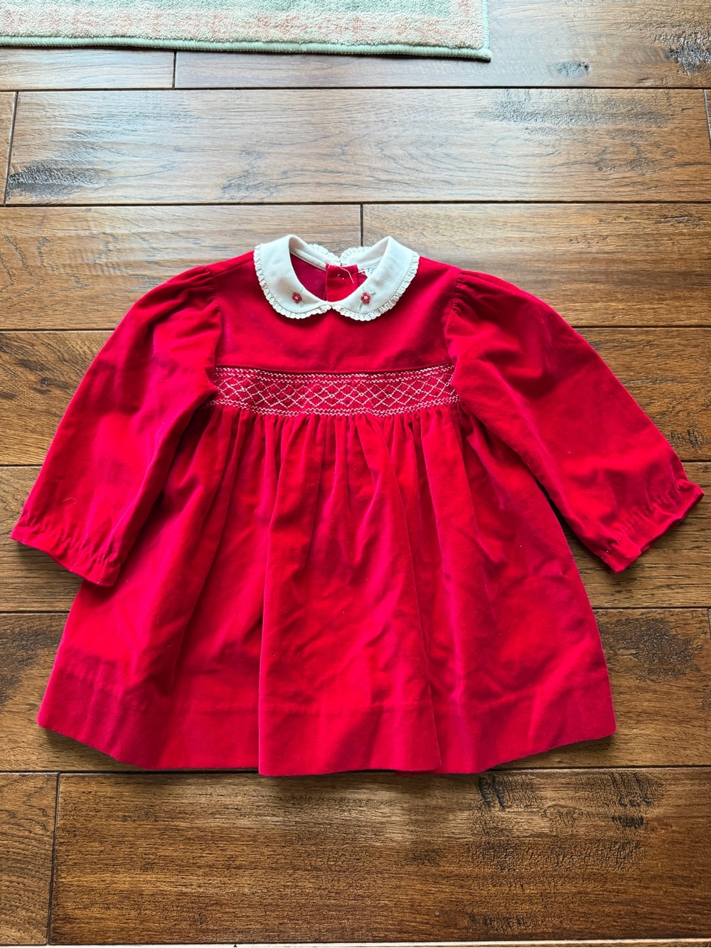 Friedknit Creations Red Hand-Smocked Velvet Dress | Toddler Girls 2Y | Vintage